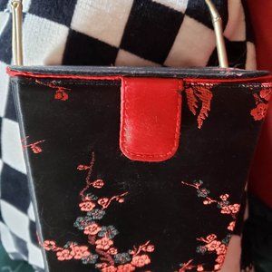 Chinese style take-out box purse with metal bamboo handle, gently used, cute!